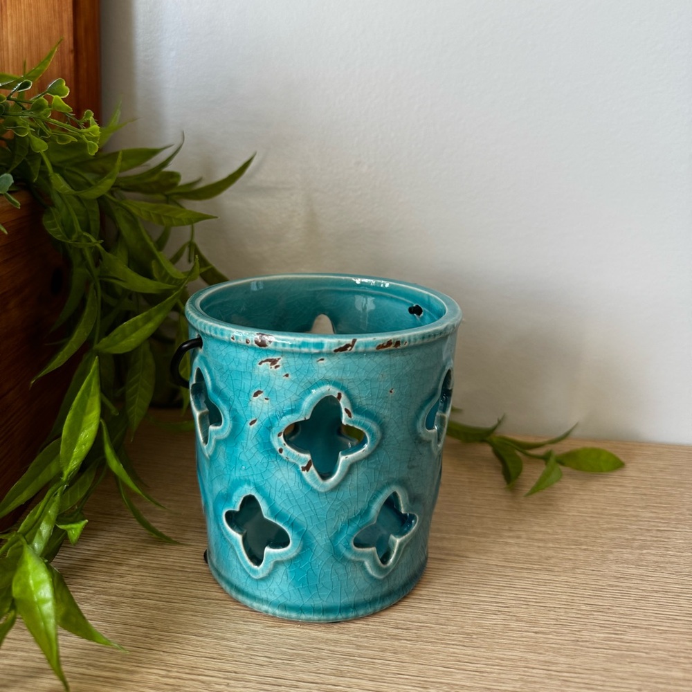 Turquoise Ceramic Candle Holder